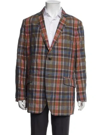 Pre-owned Etro Linen Plaid Print Blazer In Brown