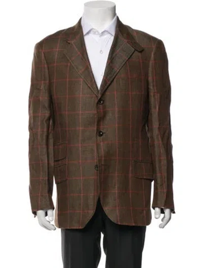 Pre-owned Etro Linen Plaid Print Blazer In Brown