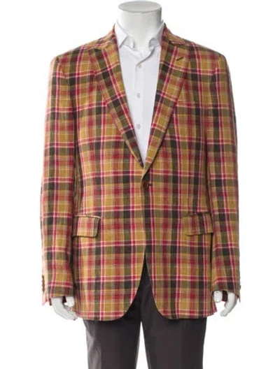Pre-owned Etro Linen Plaid Print Blazer In Green