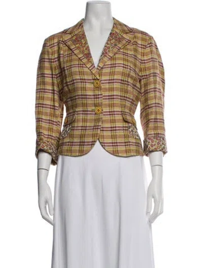 Pre-owned Etro Linen Plaid Print Blazer In Neutral