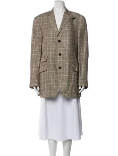 Pre-owned Etro Linen Plaid Print Blazer In Neutral