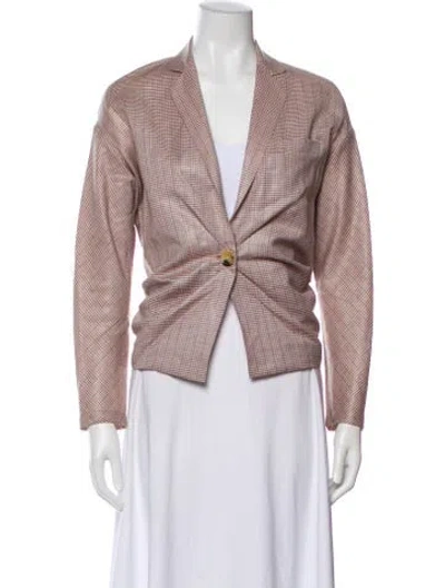 Pre-owned Etro Linen Plaid Print Blazer In Pink