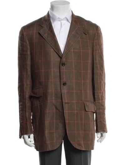 Pre-owned Etro Linen Plaid Print Jacket In Brown