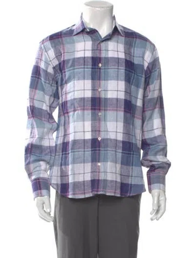 Pre-owned Etro Linen Plaid Print Shirt In Blue