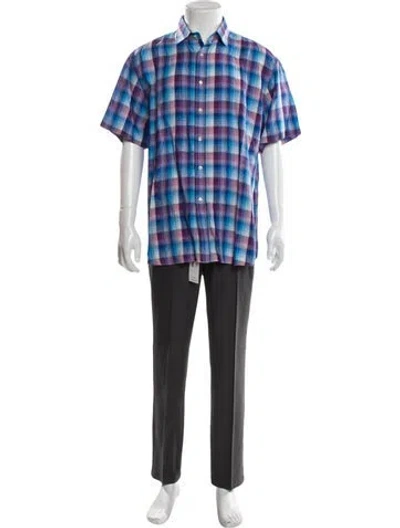 Pre-owned Etro Linen Plaid Print Shirt In Blue