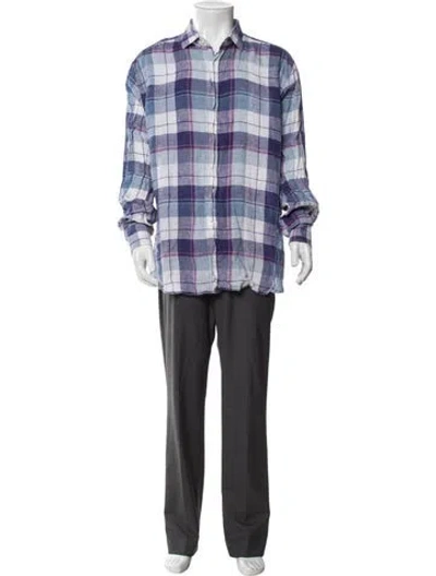 Pre-owned Etro Linen Plaid Print Shirt In Blue