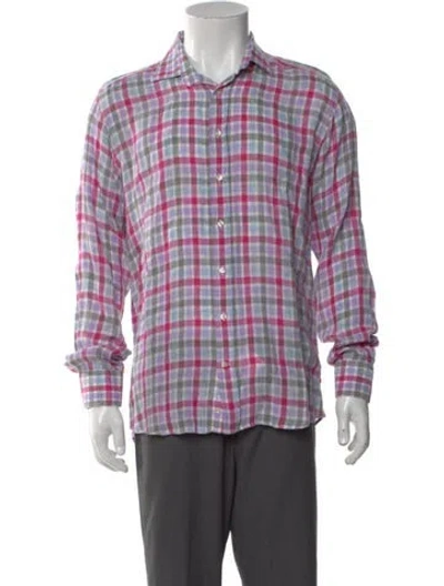 Pre-owned Etro Linen Plaid Print Shirt In Purple
