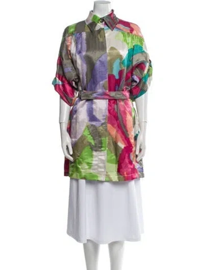 Pre-owned Etro Linen Printed Trench Coat W/ Tags In Multi