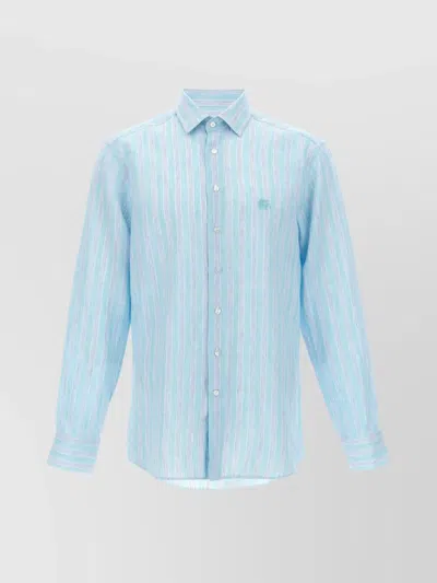 Etro Linen Shirt Striped Collar Button-down In Blue