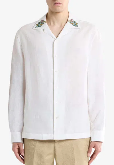 Etro Linen Shirt With Embroidered Collar In White