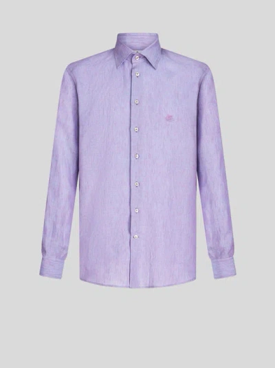 Etro Pegaso-embroidered Linen Shirt In Purple