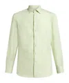 Etro Linen Shirt With Pegaso Embroidery In Green