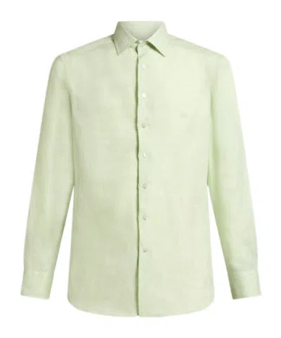 Etro Linen Shirt With Pegaso Embroidery In Green