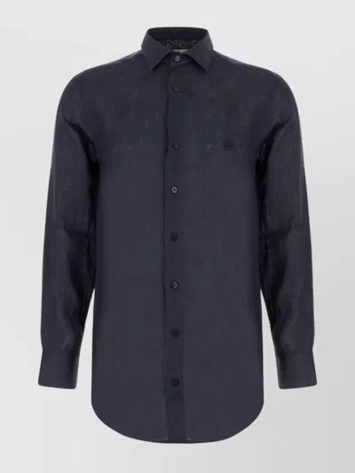 Etro Linen Shirt With Pointed Collar And Long Sleeves In Blue