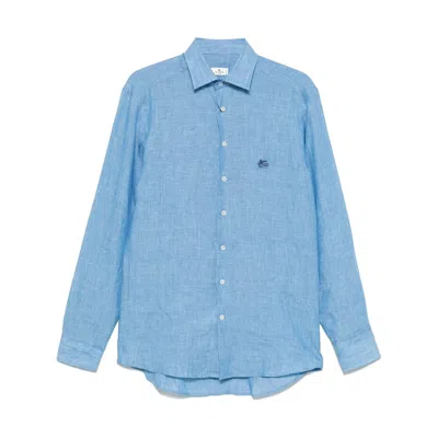 Etro Linen Shirts In Gnawed Blue