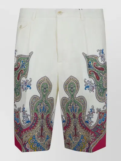 Etro Linen Shorts Paisley Print Regular Fit In White