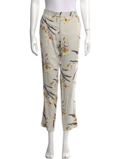 Pre-owned Etro Linen Straight Leg Pants In White