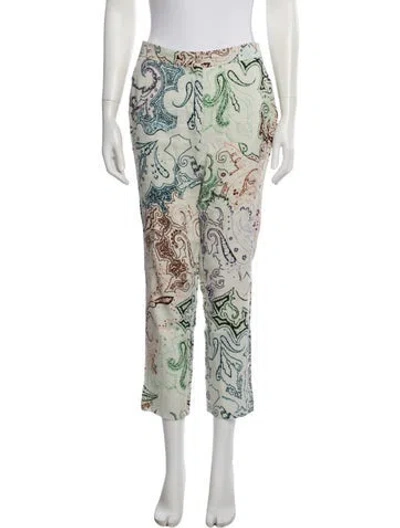 Pre-owned Etro Linen Straight Leg Pants In White