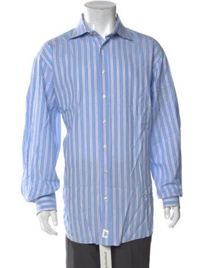 Pre-owned Etro Linen Striped Dress Shirt In Blue