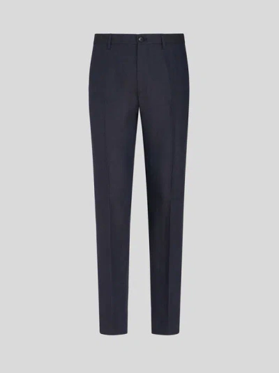 Etro Linen Trousers In Navy Blue