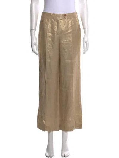 Pre-owned Etro Linen Wide Leg Pants In Gold/metallic