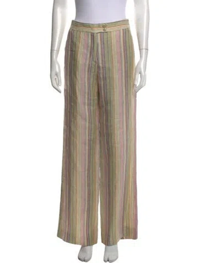 Pre-owned Etro Linen Wide Leg Pants In Green