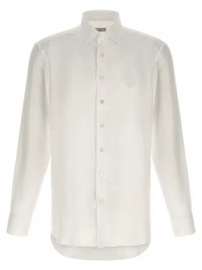 Etro Linen With Tonal Pegaso Logo Shirt In White