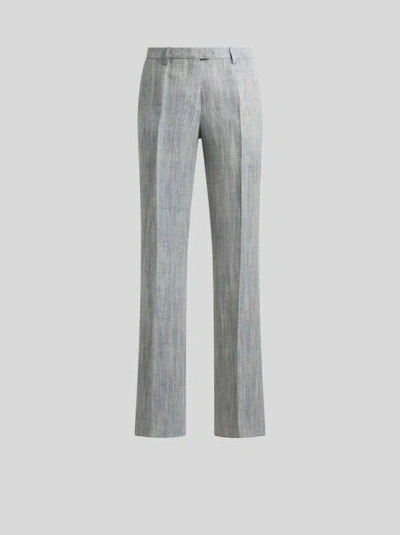 Etro , Linen-blend Trousers, Woman, Light Blue, Size 48 In Gray