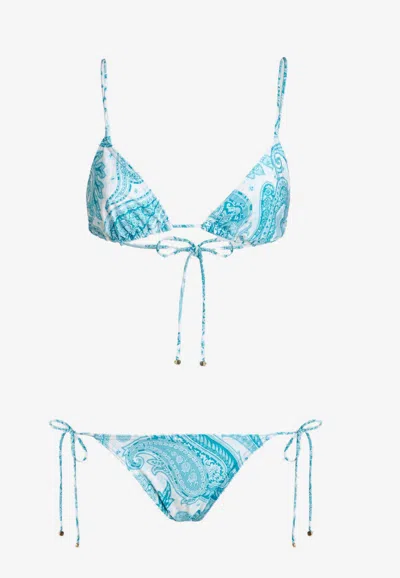 Etro Liquid Paisley Bikini Set In Blue