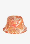 Etro Liquid Paisley Bucket Hat With Cube Logo In Orange