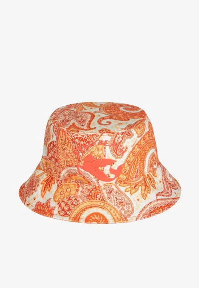 Etro Liquid Paisley Bucket Hat With Cube Logo In Multi