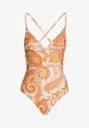 Etro Liquid Paisely Beach One-piece Swimsuit In Orange