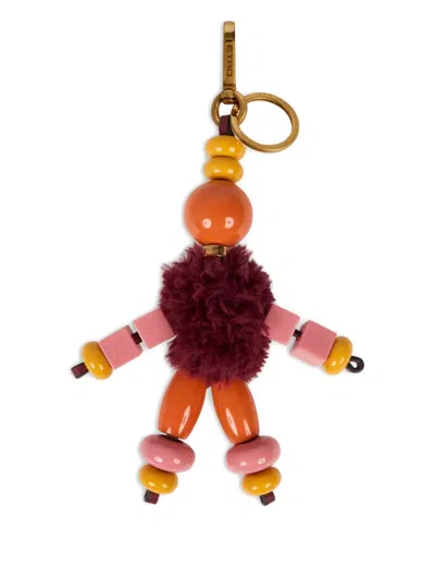 Etro Little Man Beaded-pompom Charm In Orange