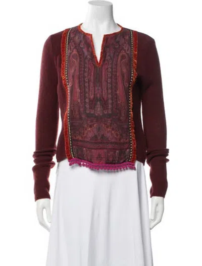 Pre-owned Etro Llama Paisley Print Sweater In Burgundy