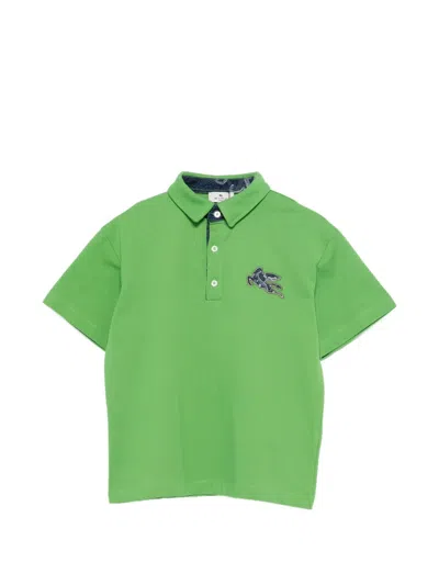 Etro Kids' Logo-appliqué Polo Shirt In Green