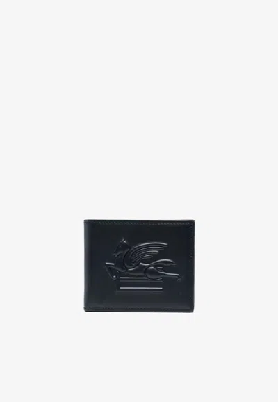 Etro Logo Bi-fold Leather Wallet In Blue