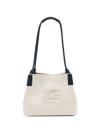 Etro Logo Braided Shoulder Bag In Neutral
