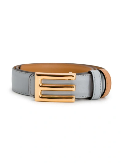 Etro Logo-buckle Leather Belt In Gray