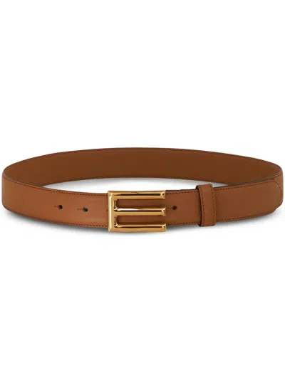 Etro Logo-buckle Leather Belt In Brown