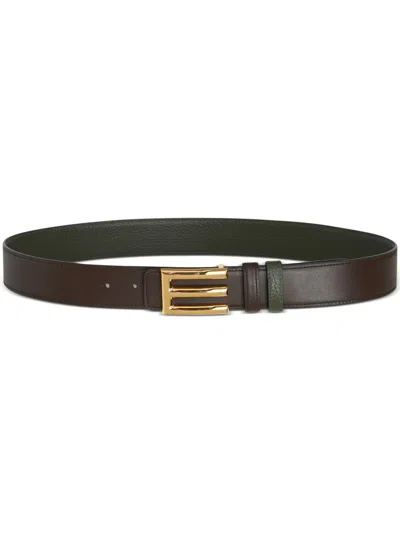 Etro Logo-buckle Leather Belt In Brown