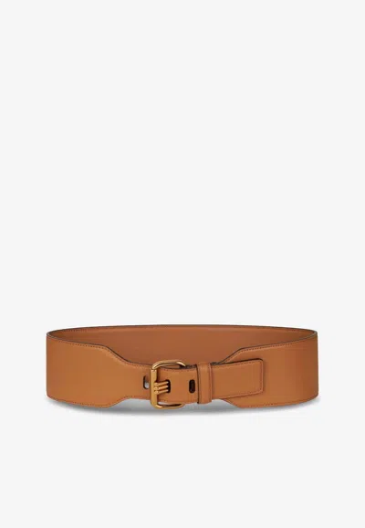 Etro Logo Buckle Leather Belt In Camel