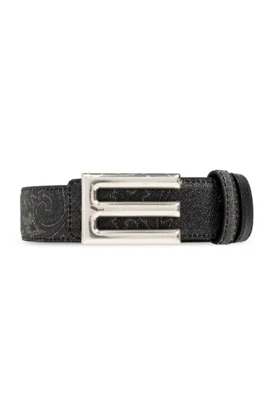 Etro Logo Buckled Paisley Print Reversible Belt In Black