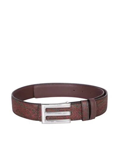 Etro Logo Buckled Paisley Print Reversible Belt In Multi