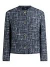 Etro Single-breasted Tweed Crop Jacket In Blue