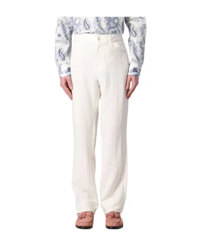Etro Logo Casual Pants In White
