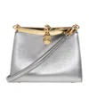 Etro Logo Charm Metallic Shoulder Bag In Gray