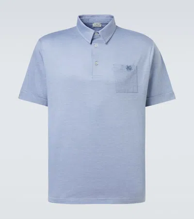 Etro Logo Cotton-blend Polo Shirt In Blue