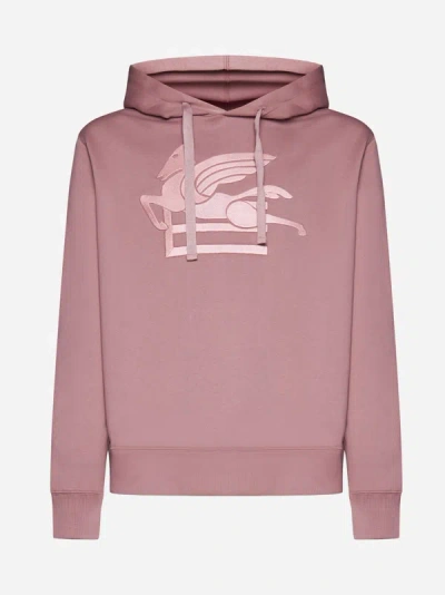 Etro Logo-embroidered Cotton Hoodie In Pink