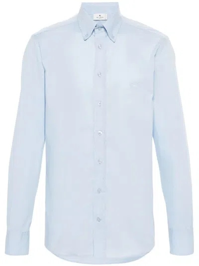 Etro Logo Cotton Shirt In Blue