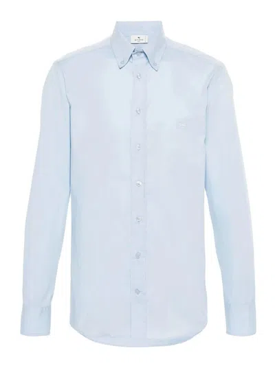 Etro Logo Cotton Shirt In Blue